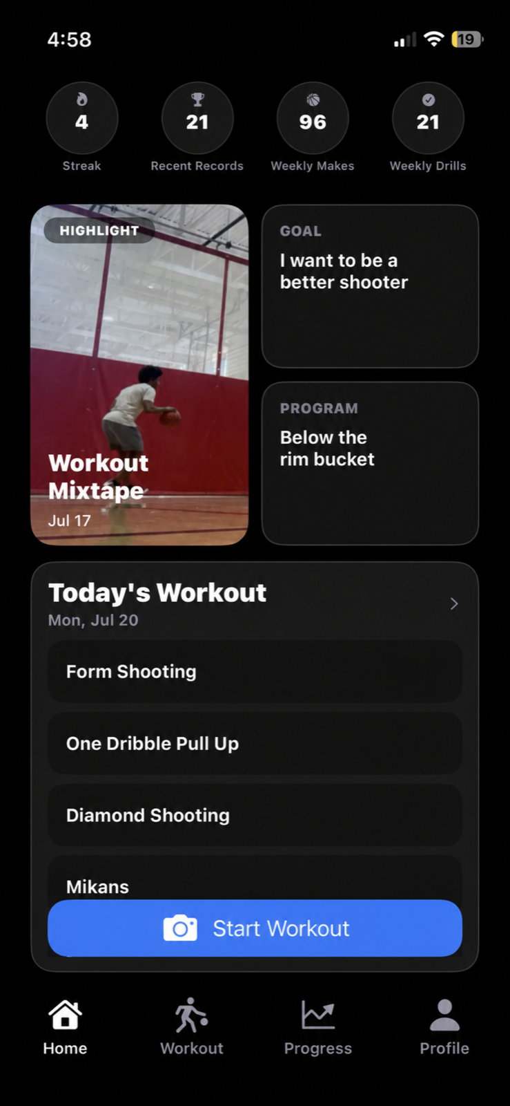 Shift Hoops home screen